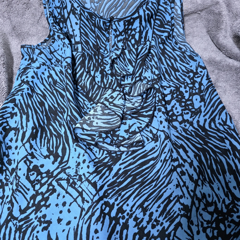 Miss Tina Blue and Black Patterned Blouse